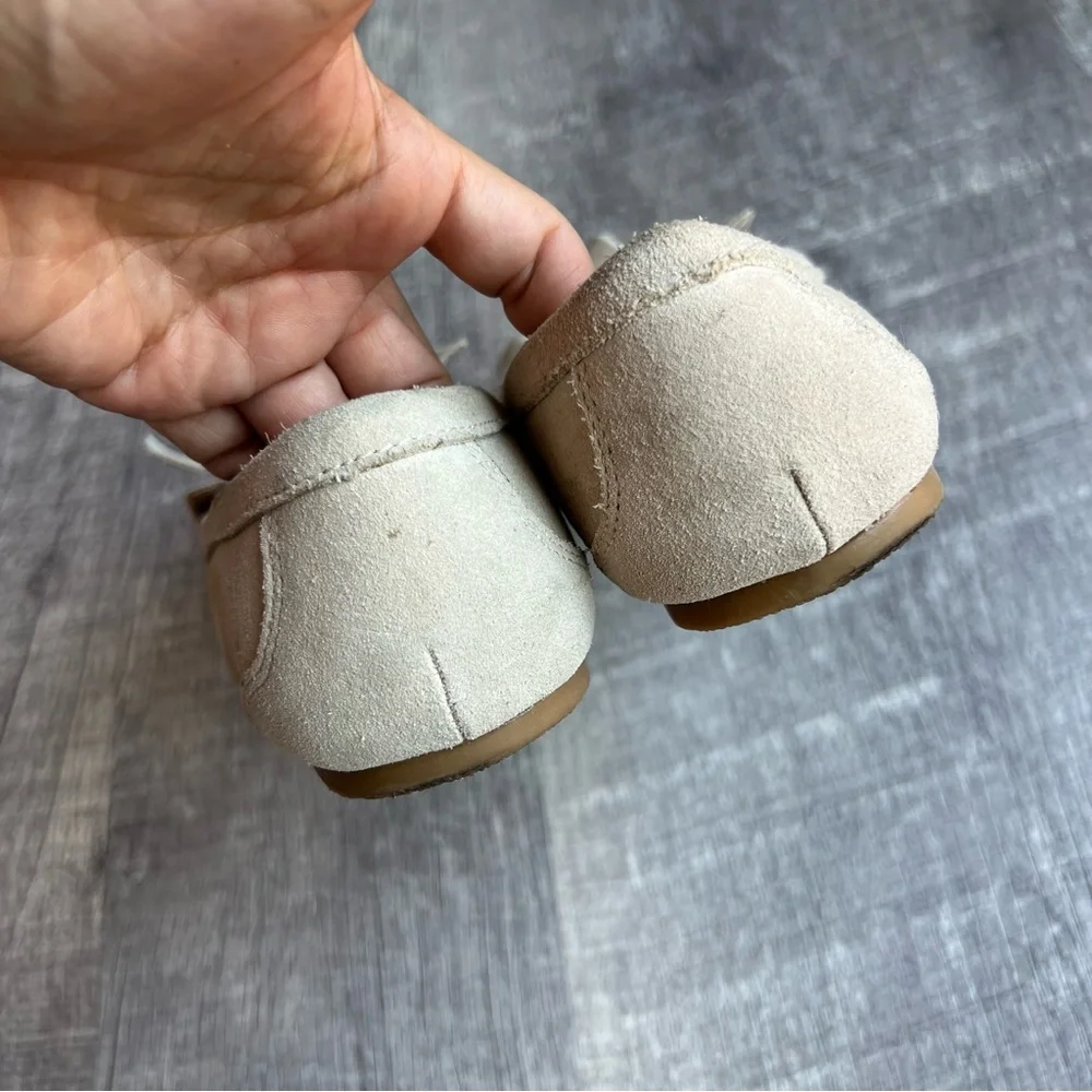 Zara Ice Beige Split Suede Loafers With Bow Moccasin EU37